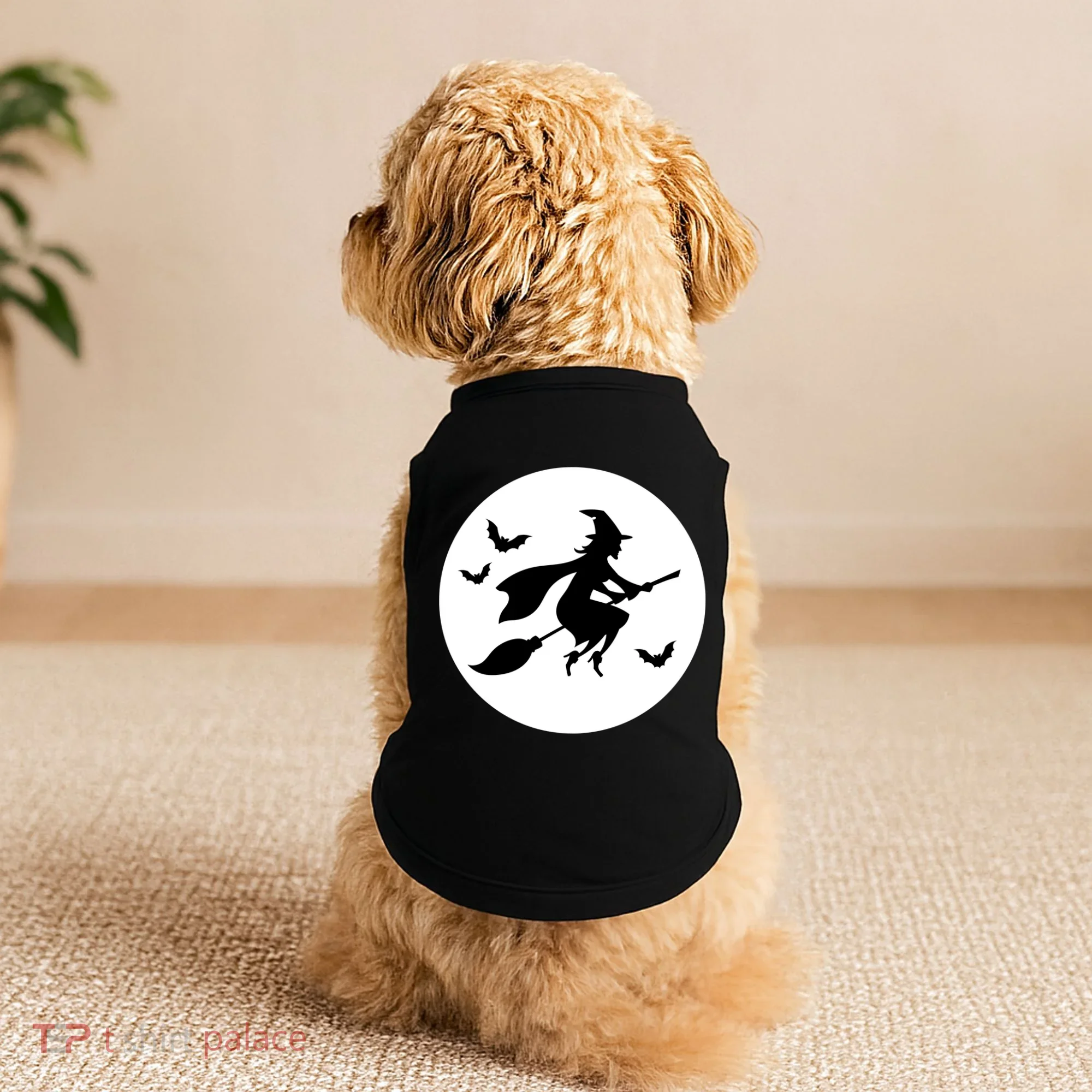 Witch Flying Over Moon Halloween Doggie Tank