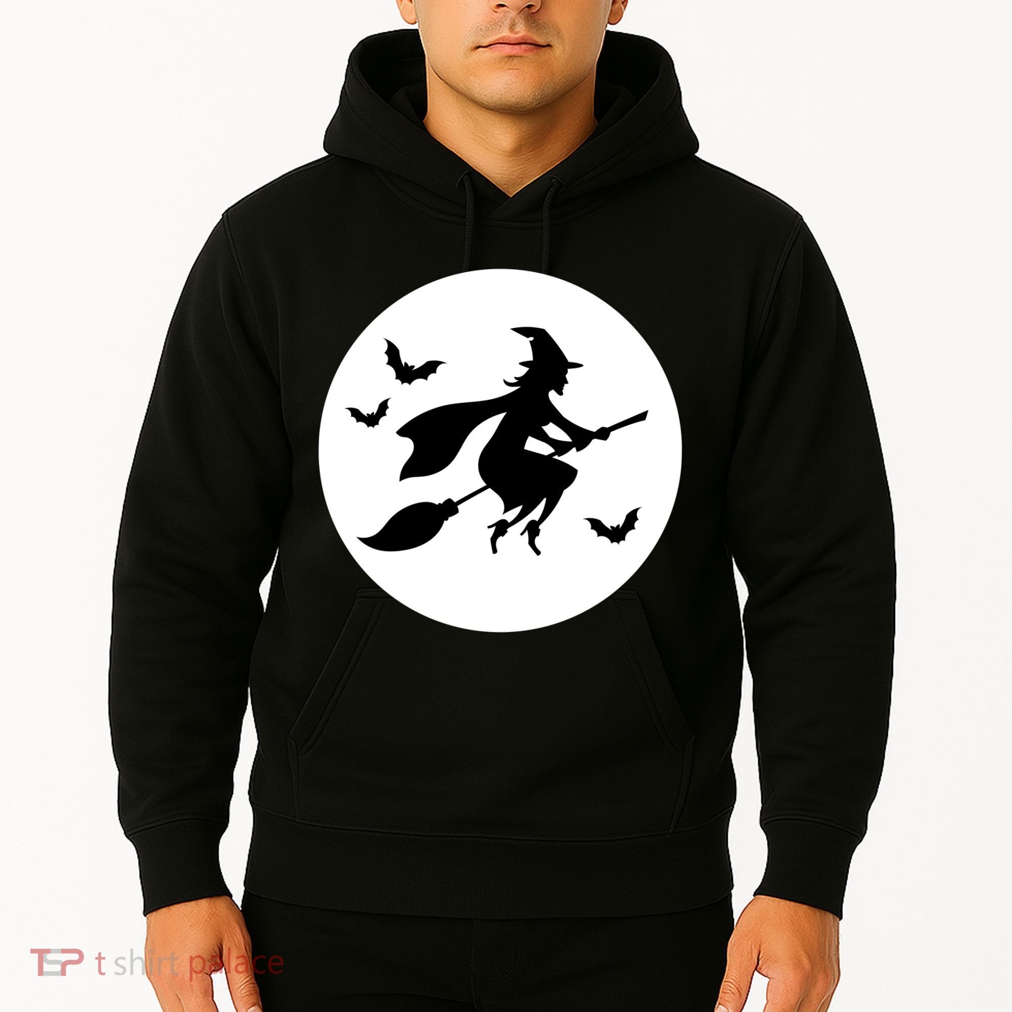 Witch Flying Over Moon Halloween Hoodie