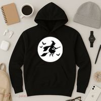 Witch Flying Over Moon Halloween Hoodie thumb 3