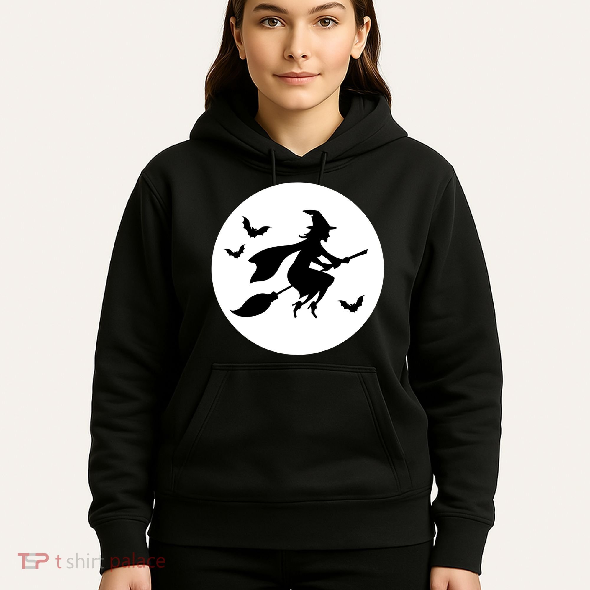 Witch Flying Over Moon Halloween Hoodie