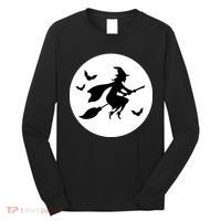 Witch Flying Over Moon Halloween Long Sleeve Shirt thumb 0