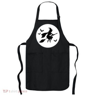 Witch Flying Over Moon Halloween Apron