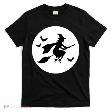 Witch Flying Over Moon Halloween T-Shirt