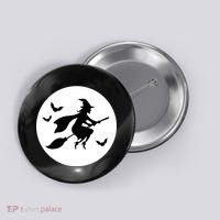 Witch Flying Over Moon Halloween Button thumb 0
