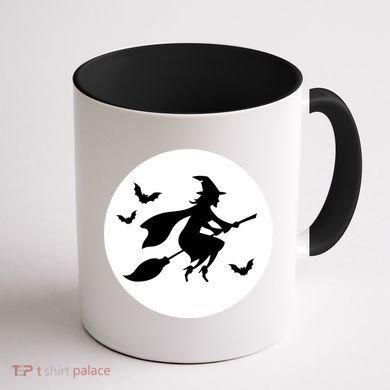 Witch Flying Over Moon Halloween Coffee Mug back