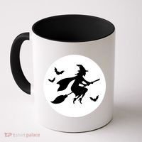 Witch Flying Over Moon Halloween Coffee Mug thumb 0