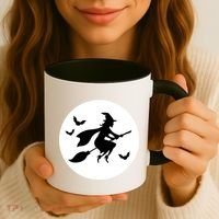 Witch Flying Over Moon Halloween Coffee Mug thumb 3