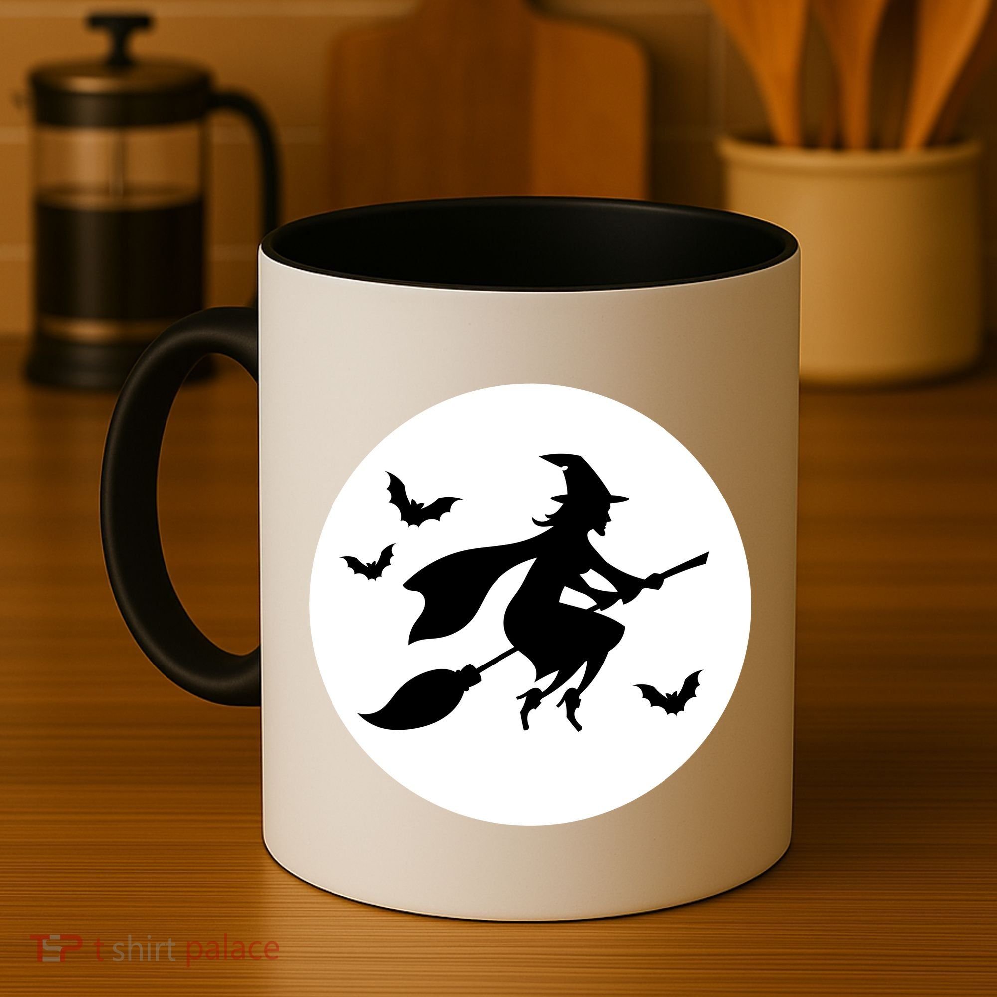Witch Flying Over Moon Halloween Coffee Mug