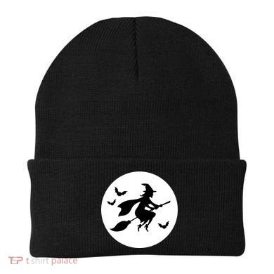 Witch Flying Over Moon Halloween Beanie