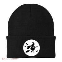 Witch Flying Over Moon Halloween Beanie thumb 0