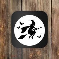 Witch Flying Over Moon Halloween Coaster thumb 0