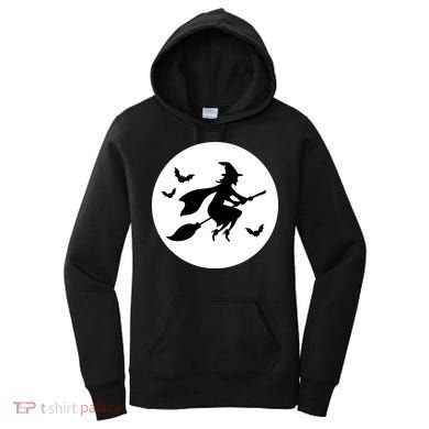 Witch Flying Over Moon Halloween Women's Hoodie