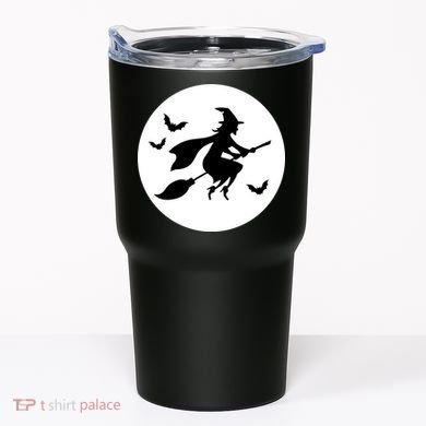 Witch Flying Over Moon Halloween Tumbler