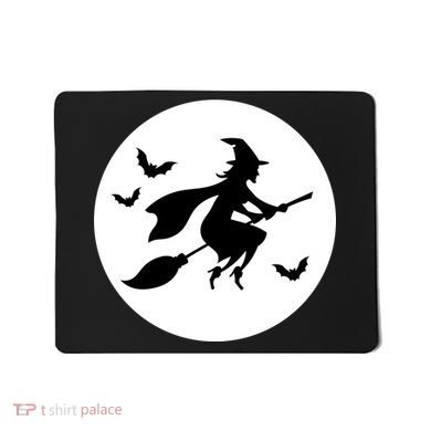 Witch Flying Over Moon Halloween Mousepad