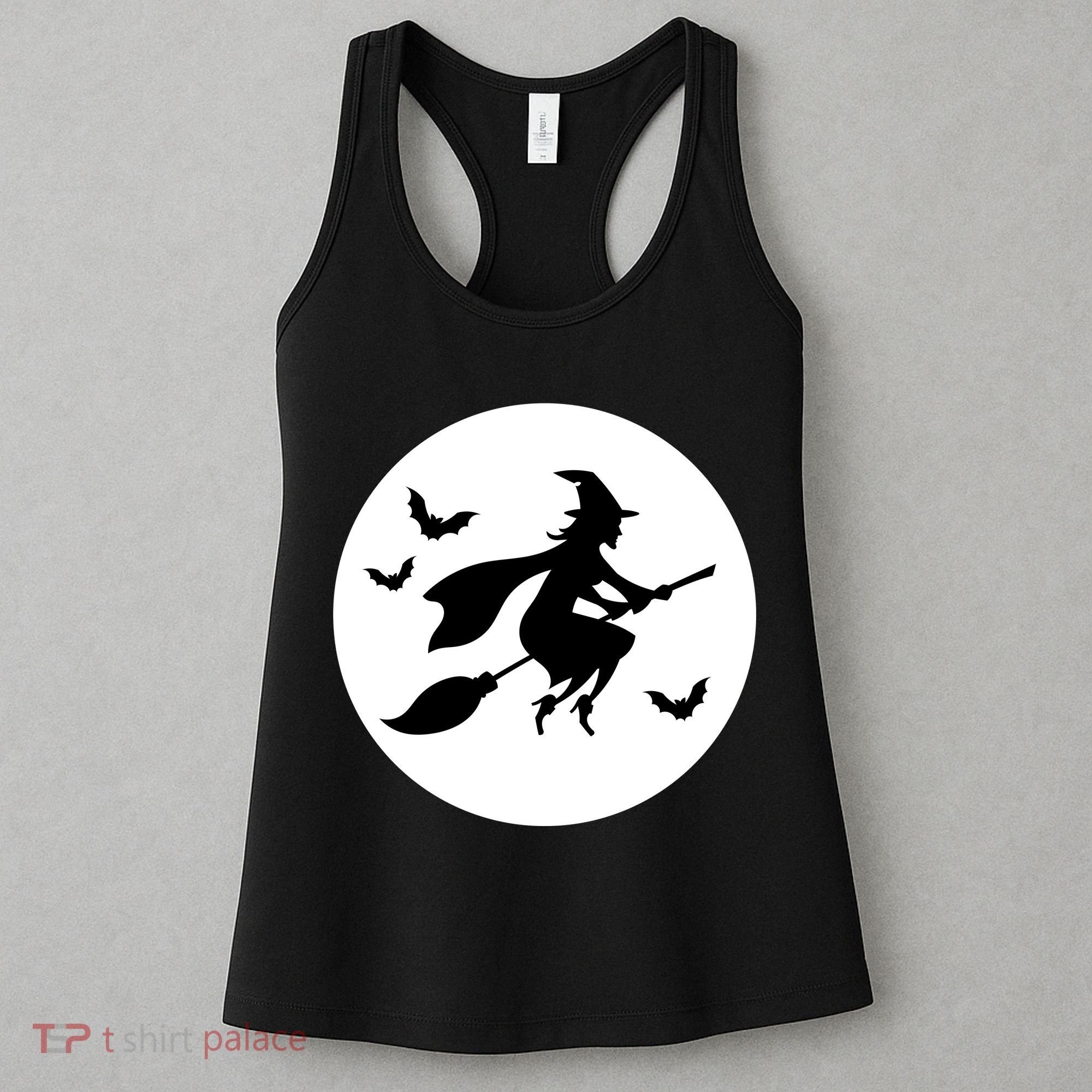 Witch Flying Over Moon Halloween Women's Tank Top