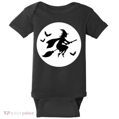 Witch Flying Over Moon Halloween Baby Bodysuit