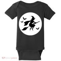 Witch Flying Over Moon Halloween Baby Bodysuit thumb 0