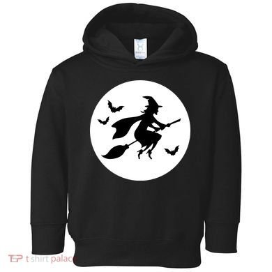 Witch Flying Over Moon Halloween Toddler Hoodie