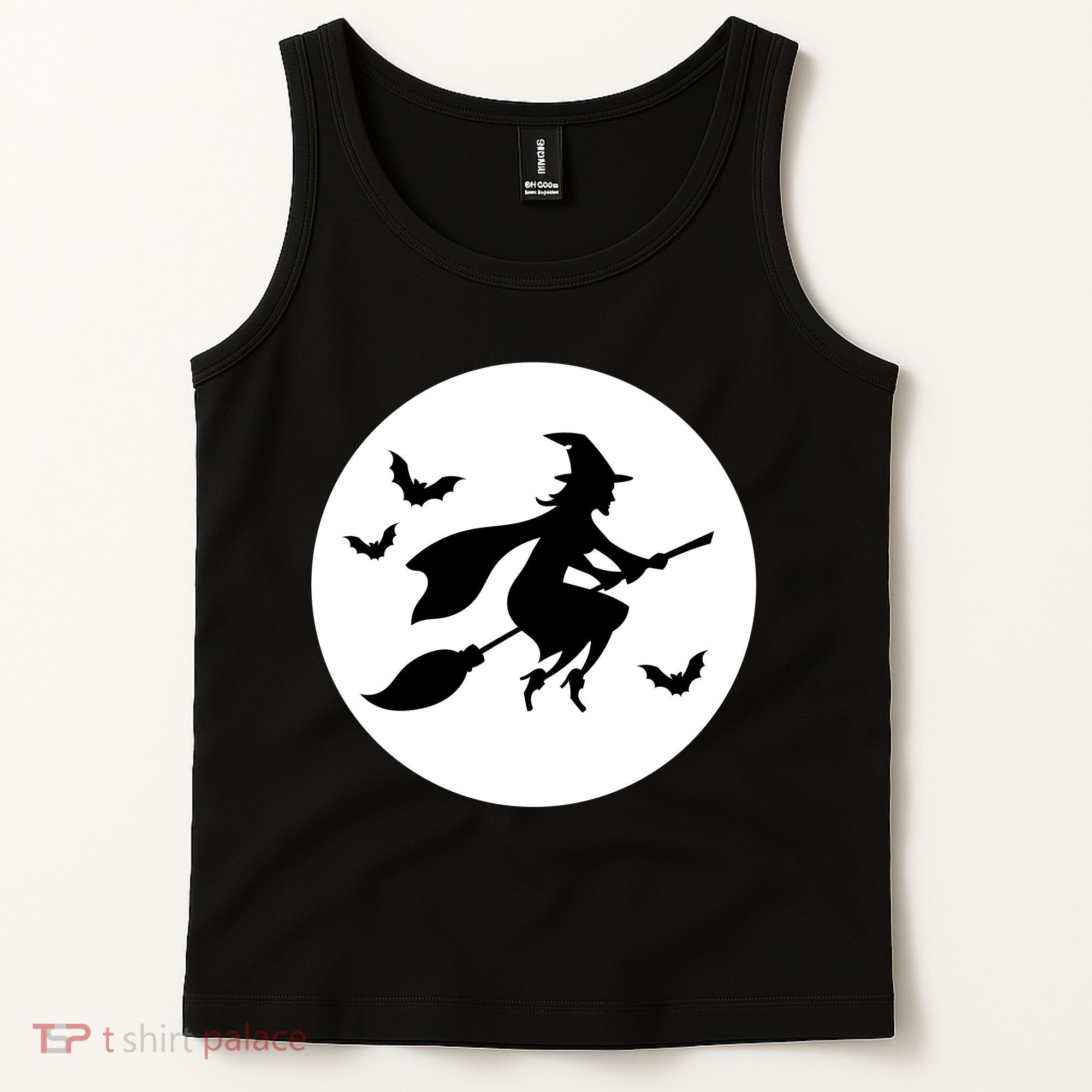 Witch Flying Over Moon Halloween Tank Top