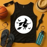 Witch Flying Over Moon Halloween Tank Top thumb 4