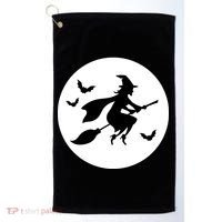 Witch Flying Over Moon Halloween Golf Towel thumb 0