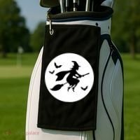 Witch Flying Over Moon Halloween Golf Towel thumb 2