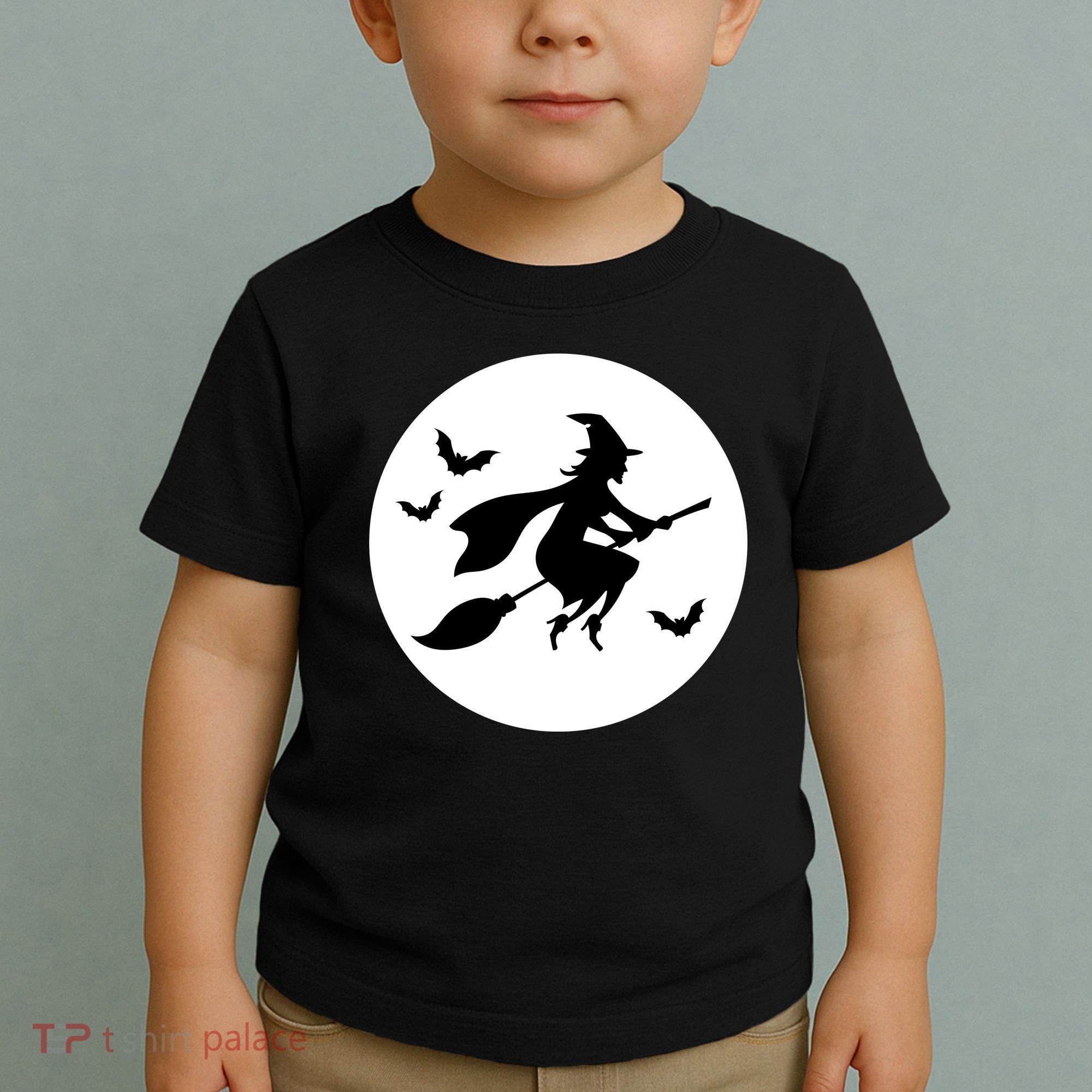 Witch Flying Over Moon Halloween Toddler T-Shirt
