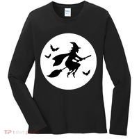 Witch Flying Over Moon Halloween Women's Long Sleeve Shirt thumb 0