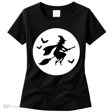 Witch Flying Over Moon Halloween Women's T-Shirt