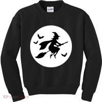 Witch Flying Over Moon Halloween Kids Sweatshirt thumb 0