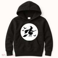 Witch Flying Over Moon Halloween Kids Hoodie thumb 0
