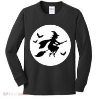 Witch Flying Over Moon Halloween Kids Long Sleeve Shirt thumb 0