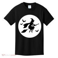 Witch Flying Over Moon Halloween Kids T-Shirt thumb 0
