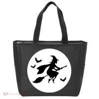 Witch Flying Over Moon Halloween Tote Bag thumb 0