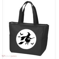 Witch Flying Over Moon Halloween Tote Bag thumb 3