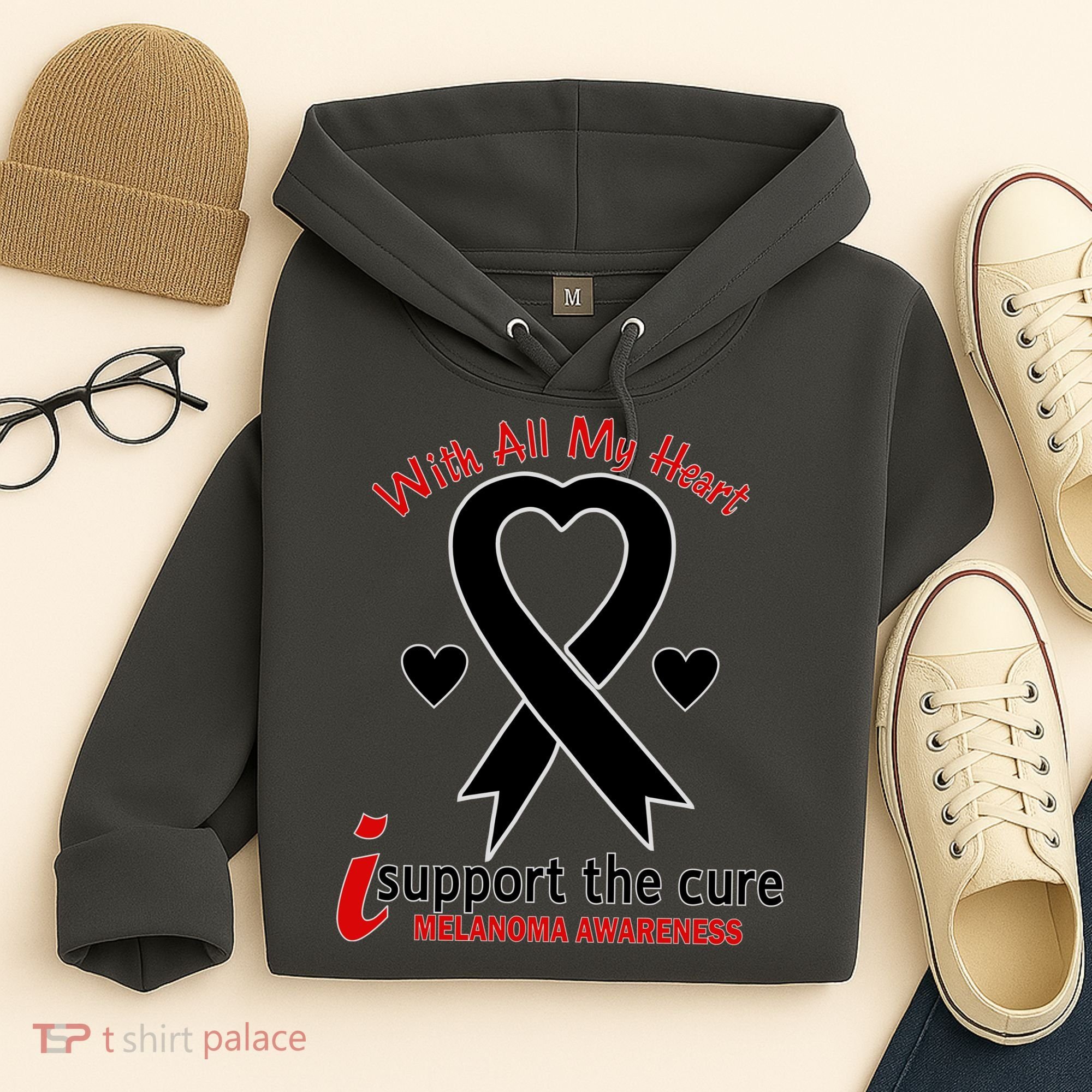 With All My Heart Melanoma Awareness Hoodie