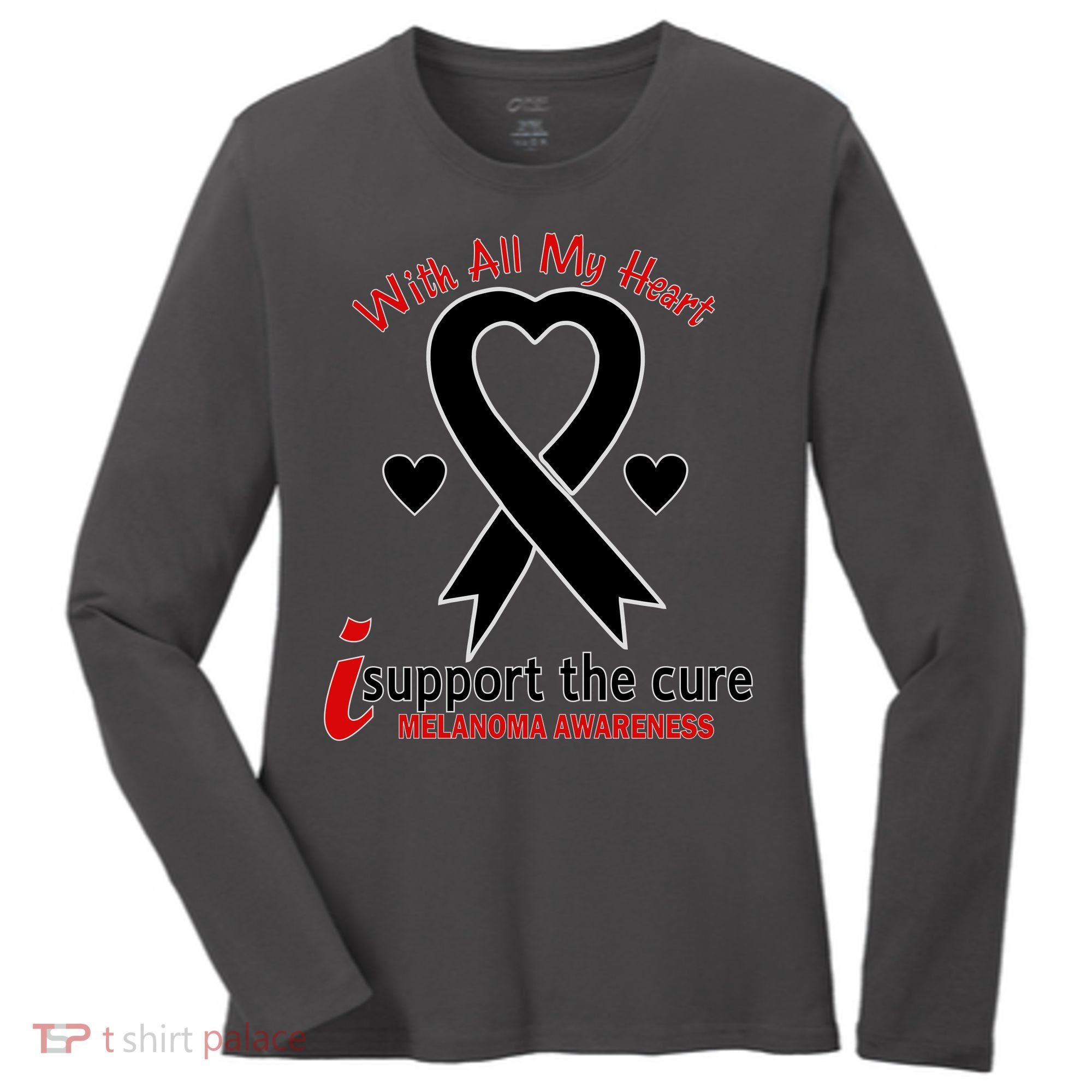 With All My Heart Melanoma Awareness Women's Long Sleeve Shirt