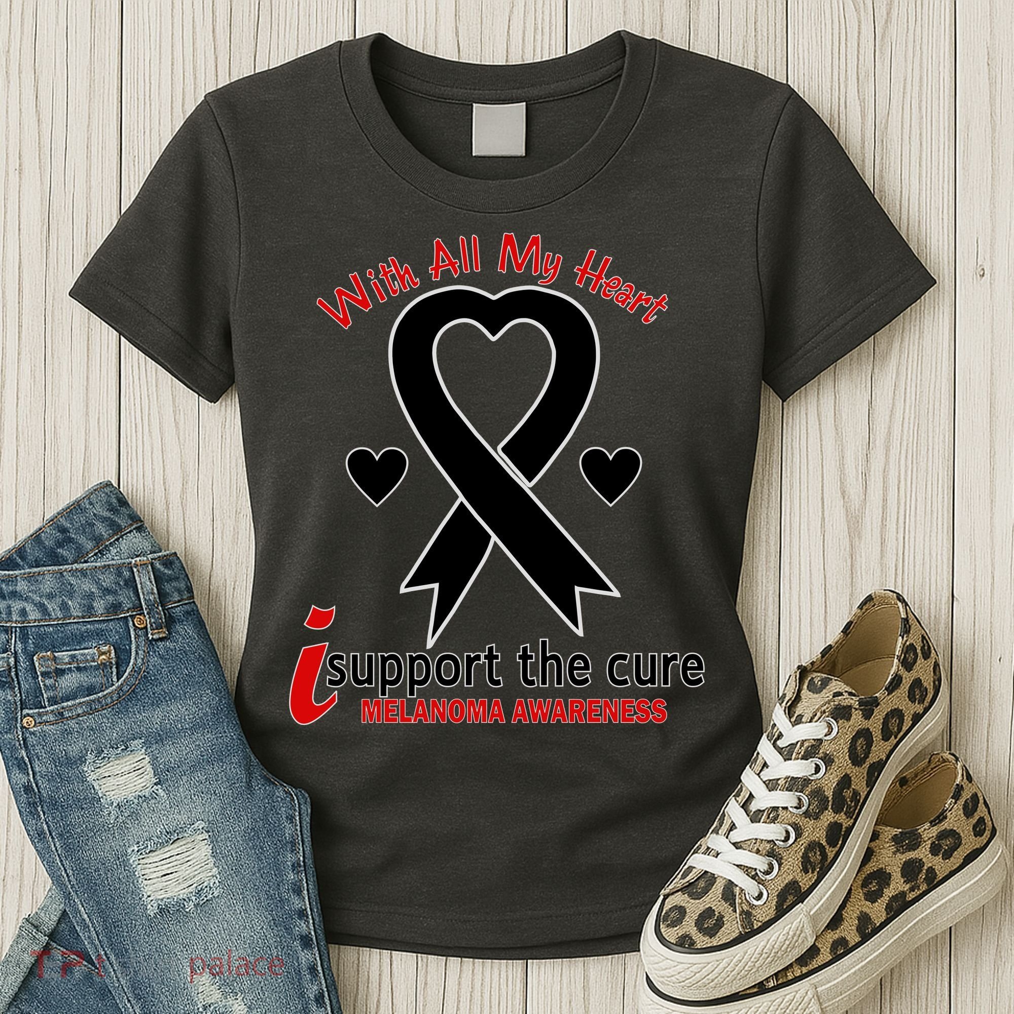 With All My Heart Melanoma Awareness Women's T-Shirt