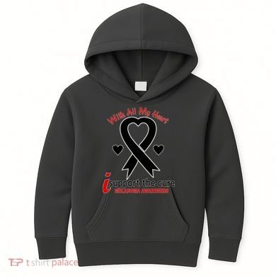 With All My Heart Melanoma Awareness Kids Hoodie