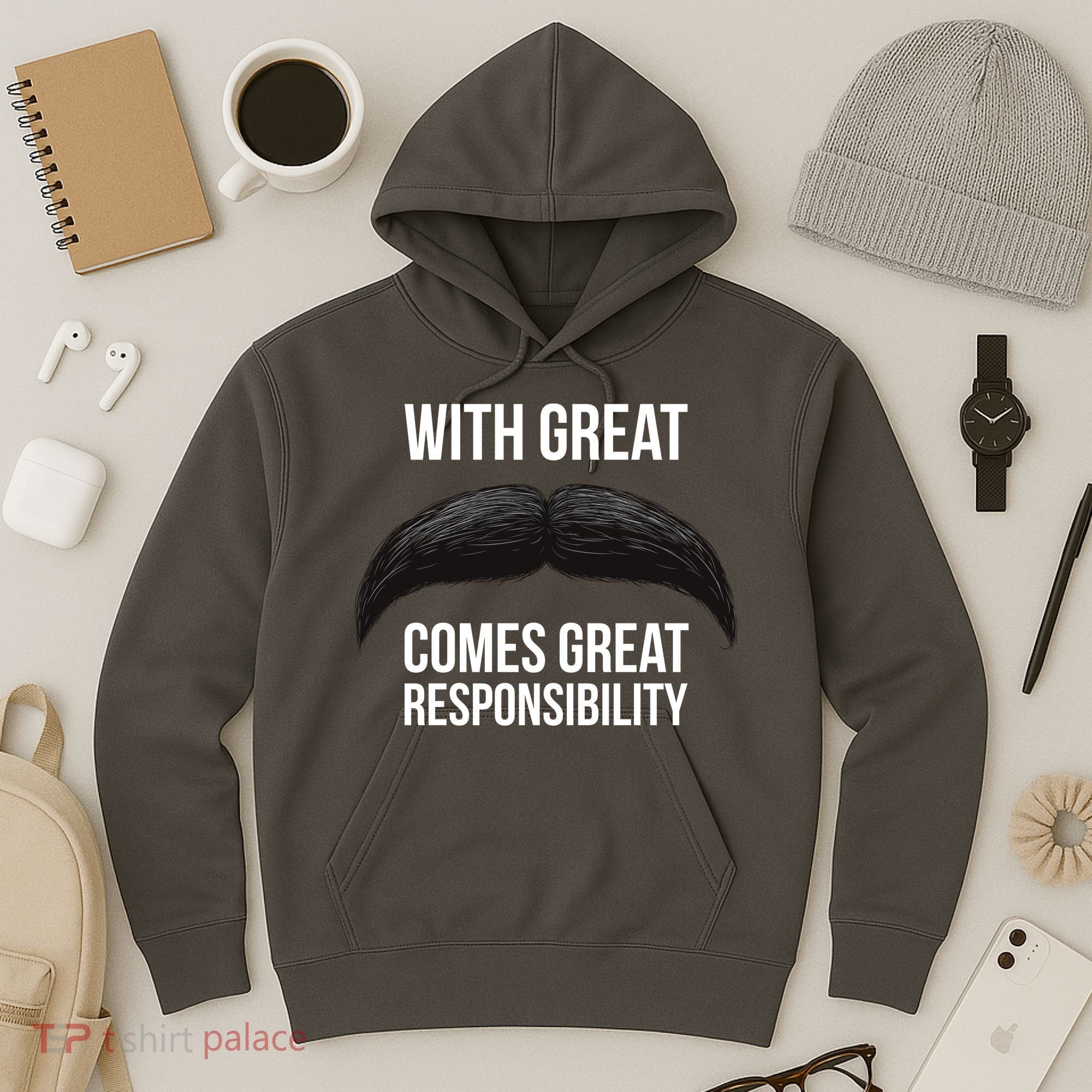 With Great Mustache Comes Great Responsibility  Hoodie
