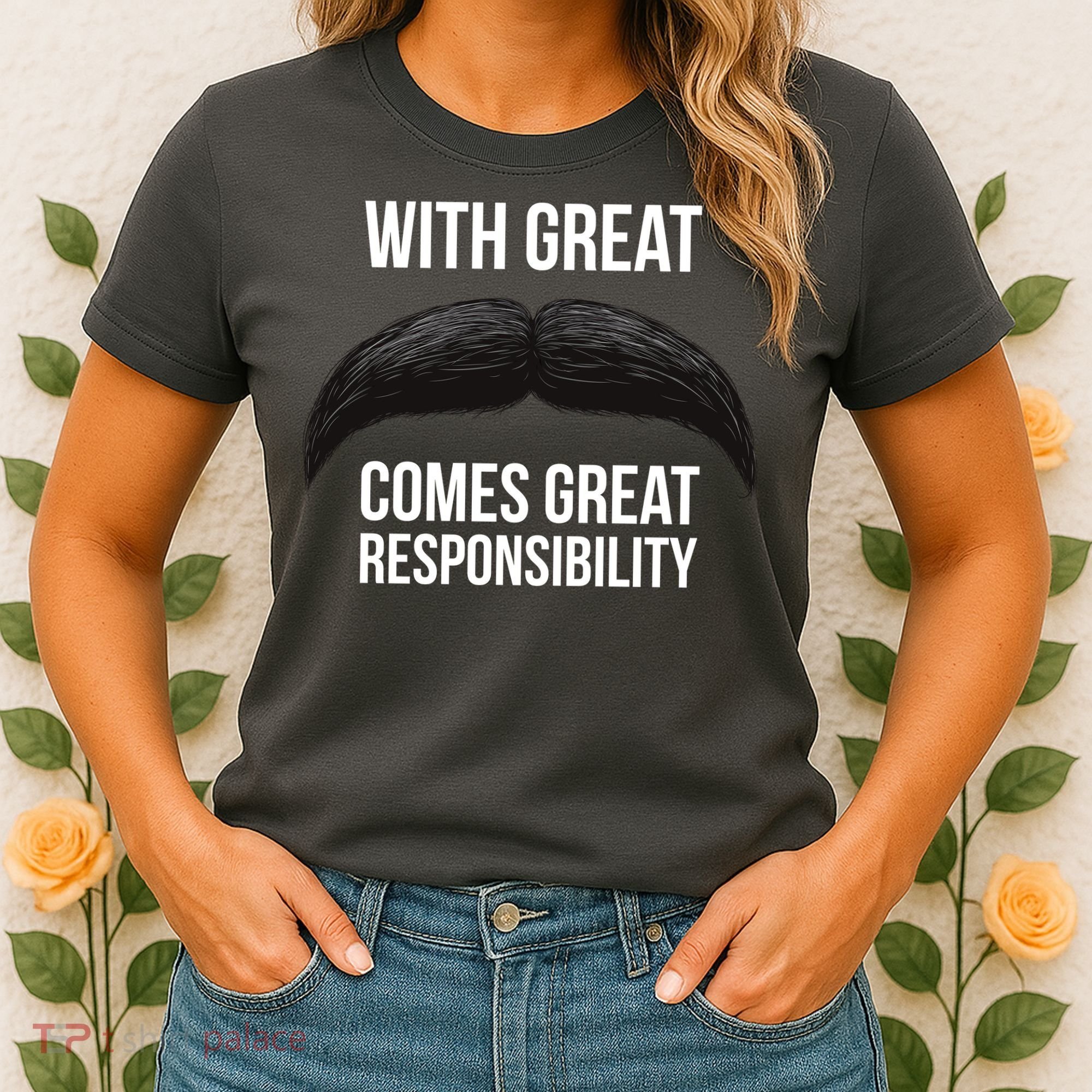 With Great Mustache Comes Great Responsibility  Women's T-Shirt