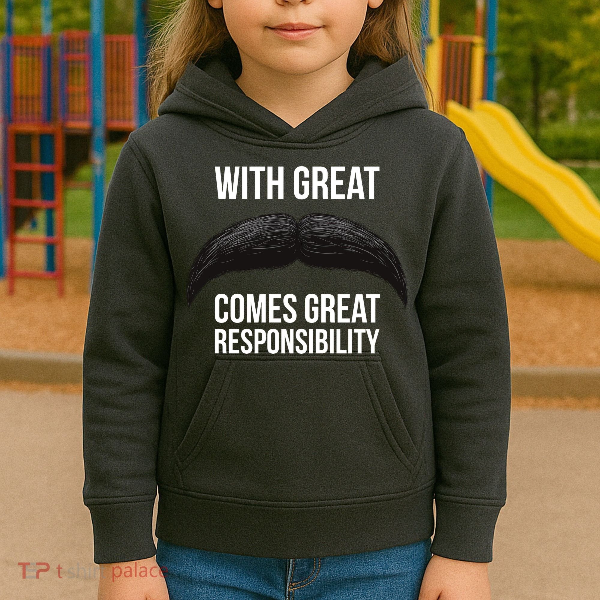 With Great Mustache Comes Great Responsibility  Kids Hoodie