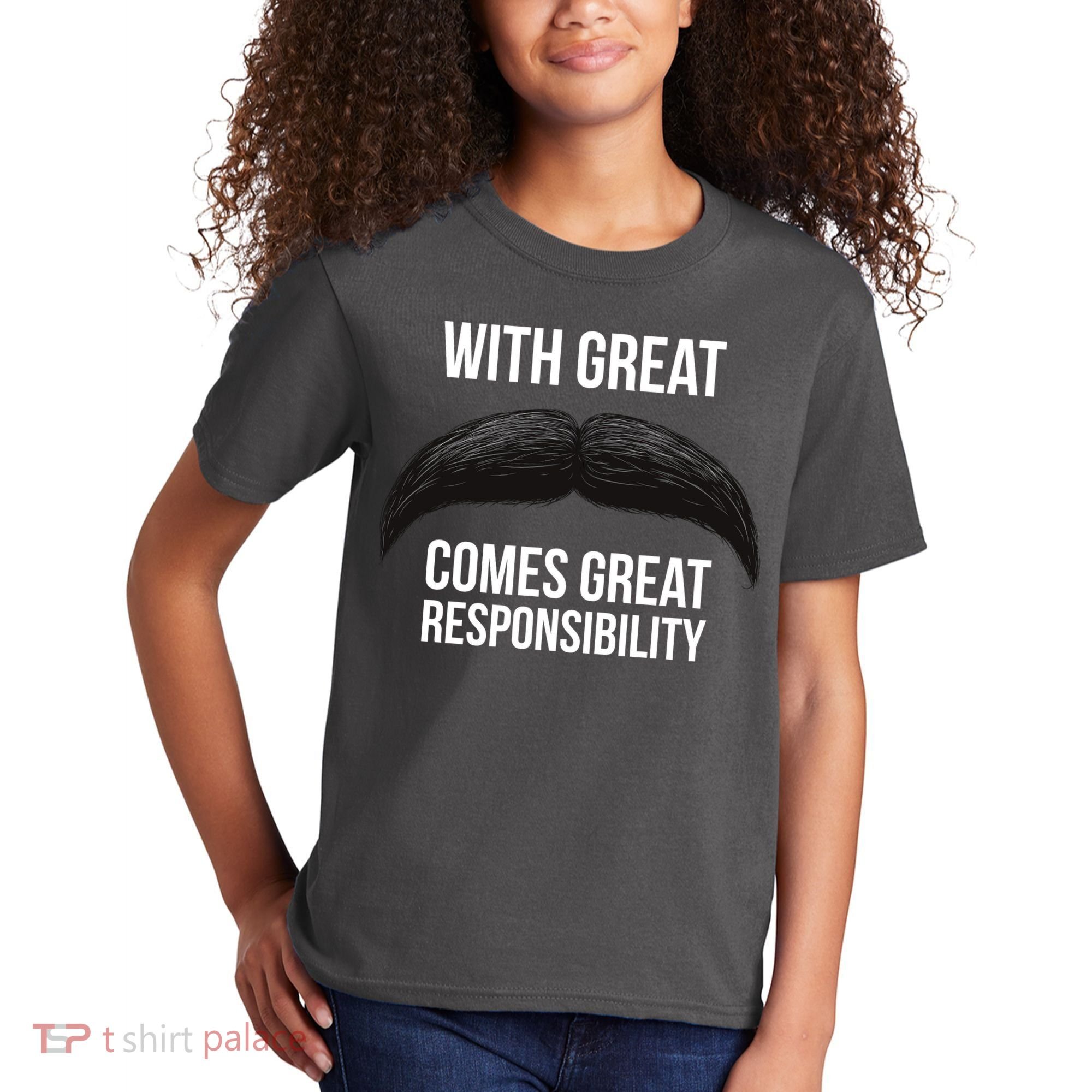 With Great Mustache Comes Great Responsibility  Kids T-Shirt