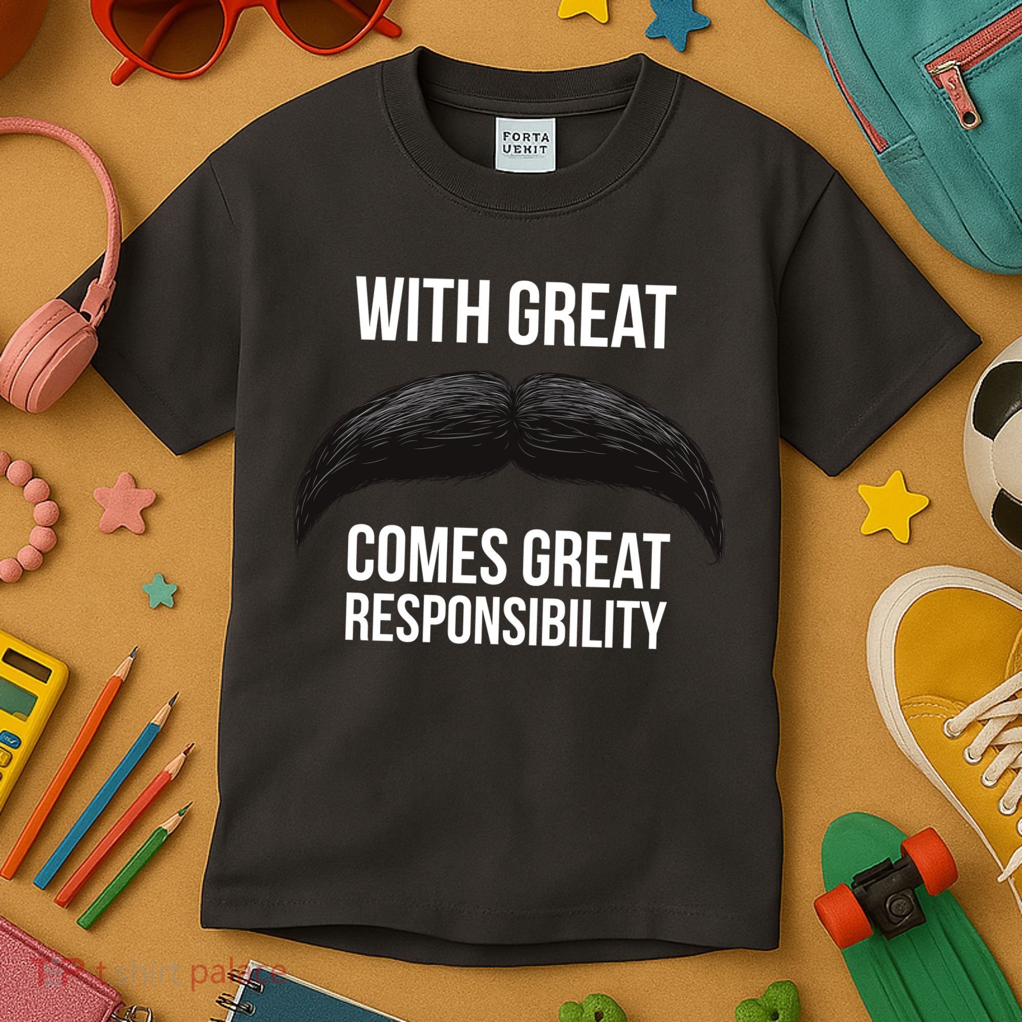With Great Mustache Comes Great Responsibility  Kids T-Shirt