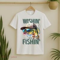 Wishin' I Was Fishin'  – Funny Fishing , Angler Humor Gift For Outdoors Lovers T-Shirt thumb 2
