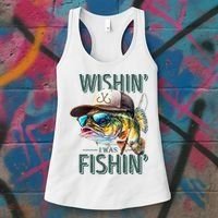 Wishin' I Was Fishin'  – Funny Fishing , Angler Humor Gift For Outdoors Lovers Women's Tank Top thumb 3
