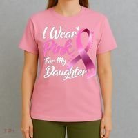 Woman I Wear Pink For My Daughter Breast Cancer Awareness T-Shirt thumb 4