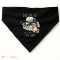 Wishin I Was Fishin Fishing Gift USA-Made Doggie Bandana thumb 0
