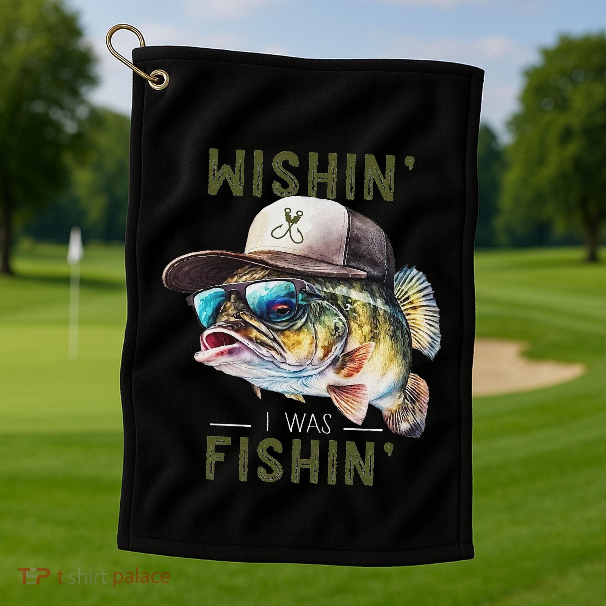 Wishin I Was Fishin Fishing Gift Golf Towel