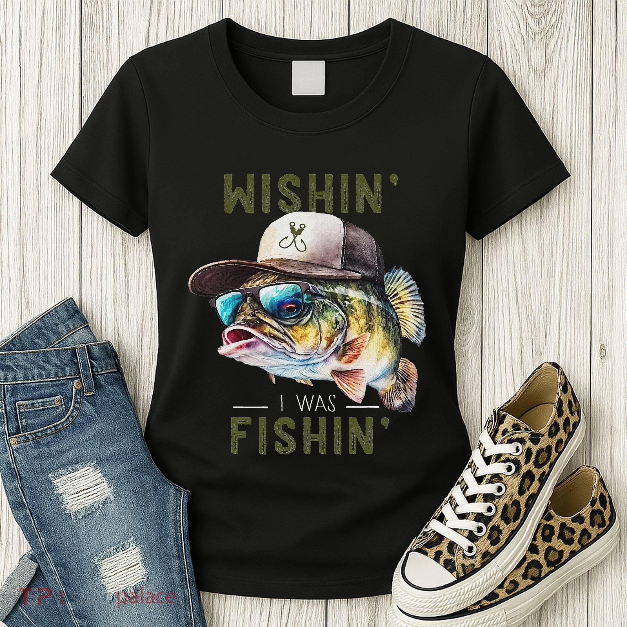 Wishin I Was Fishin Fishing Gift Women's T-Shirt